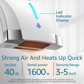 modunful Hand Dryers for Bathrooms Commercial, Electric Hand Dryer Touchless, Extra Quiet Low Noise(40db), Wall Mounted Type(1600W) (White)