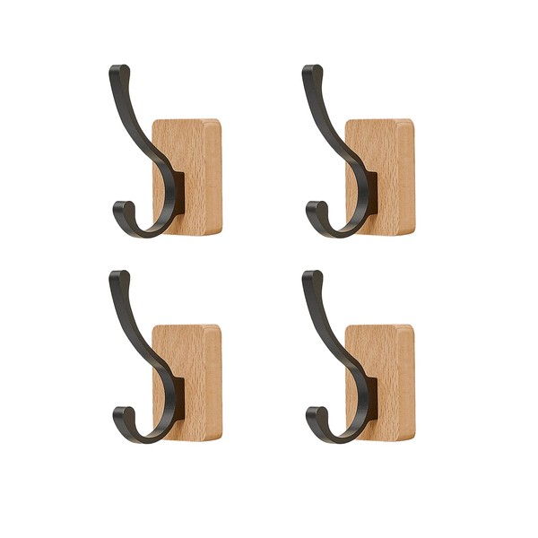 4PCS Wood Coat Hooks Wall Mounted, Coat Hanger for Door,