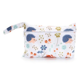 Qiantull Mini Nappy Bag with Colourful Animal Pattern Waterproof Wet Bag Changing Bag 22 x 15 cm Small Wet Bag Nappy Bag Wet Dry Cloth Organiser Bag for Babies Swimming Travel Beach, Hedgehog, Animal