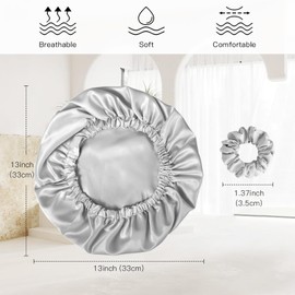 Satin Bonnet for Sleeping, Adjustable Hair Bonnet for Women, Double Layer Satin Sleep Cap for Natural Curly Straight Long Hair with Satin Scrunchies Hair Elastic