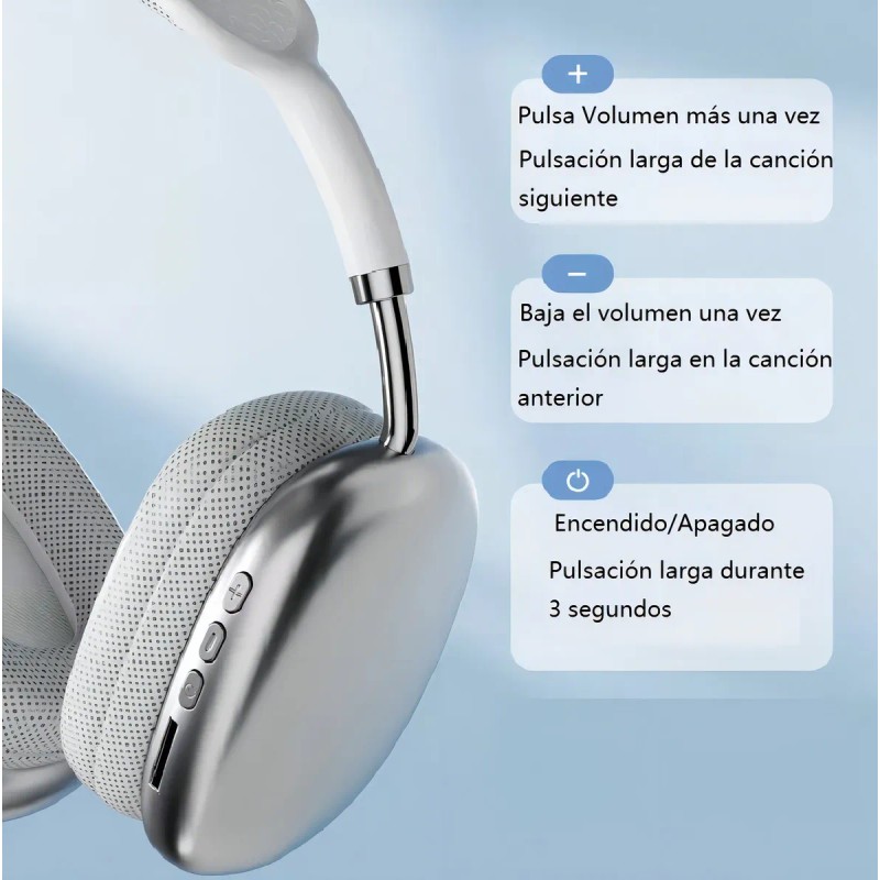 Auriculares Inalámbricos Diadema Con Micrófono 400mah Plateado Diadema Vulata P9
