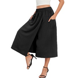 lionstill Women's Dressy Casual Skirt Relaxed Fit Flowy Capri Culottes Unique Drape Skirts Pants with 2 Pockets, Black,XL
