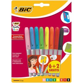 BIC Marking Permanent Markers Fine Tip Assorted Intense & Pastel Colours 6+2 Pack