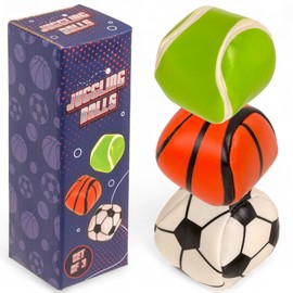 MIJOMA Juggling Balls Set of 3 - Soft Throwing Balls in Sports Design (Football, Tennis, Basketball), Diameter 5 cm, 45 g, Juggling Set for Children & Beginners