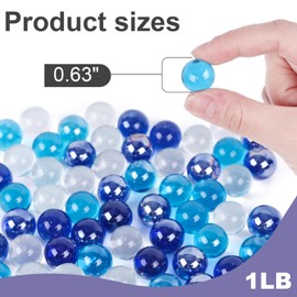 DomeStar 1LB Glass Marbles Bulk, Round Glass Marbles 0.63 Inch Vase Fillers Blue Glass Beads Set Ocean Theme for Marble Runs Home Decor