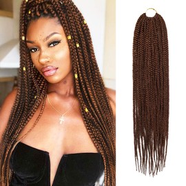 22 Inch 4 Pack AU-THEN-TIC Box Braid Crochet Hair Crochet Box Braids Hair Mambo Twist Braiding Pre-Stretched Pre Looped Synthetic Hair Extensions (22 Inch (Pack of 4), 30 (Light Auburn))