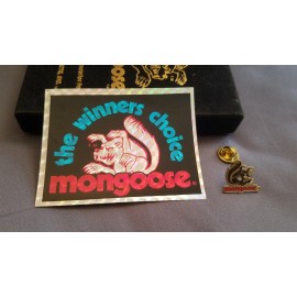 MONGOOSE Vintage Mongoose Bicycle Pin & Winners Choice DECAL. NOS. MADE 1980. ORIGINAL
