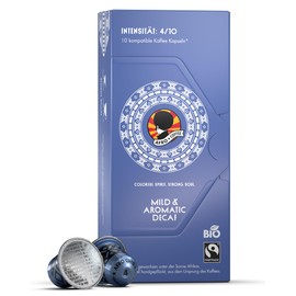 AFRO COFFEE Mild & Aromatic Decaf Organic I 10 Premium Coffee Capsules Fairtrade I Arabica Decaffeinated I Compatible Coffee Capsules I East Africa I Medium Roasted & Low Acid