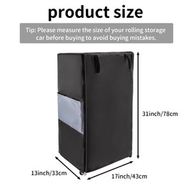 Utility Cart Cover & Utility Cart Accessories,Storage Pockets and Zipper, Fits 17" L x13 W x31 H Shelving Units, Indoor/Outdoor Use, Easy to Clean (Without Rolling Cart)