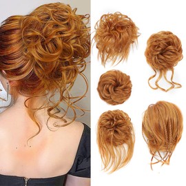 Fulang Hair 5 Pieces Hair Bun Bun Hair Pieces Natural Bun Hair Piece Curly Wavy Elastic Hair Pieces for Women and Girls (2735/30)