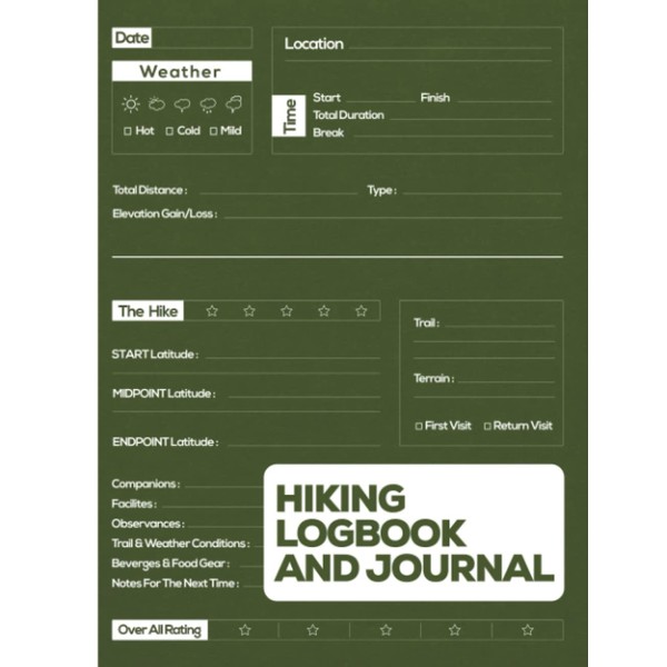 Hiking Logbook and Journal with Prompts and Photo Area: Trail