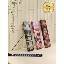 [Housewarming set] 3 types of perfume incense 25g + bloom mat + mango wood holder black + shopping bag (blue) / [집들이 세트] 퍼퓸 인센스 25g 3종 + 피움 매트 + 망고우드 홀더 블랙 + 쇼핑백(Blue)