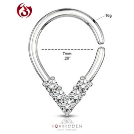 Forbidden Body Jewelry 16g 7mm Platinum Plated Brass Bendable Pear Shaped Septum and Helix Hoop Lined w/5 CZ Gemstones