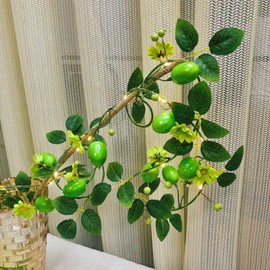 Riaxuebiy Pack of 2 Artificial Lemon Garland Lemon Vine Plants Artificial Fruits Flowers Berries Wreath for Wedding Christmas Decoration (Green Lemon Fairy Lights)