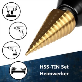 AM-Zerspanungstechnik HSS TiN Step Drill Bit Set 3 Pieces | Peeling Drill Bit Set | Step Drill Metal, Wood, Plastic | Cone Drill (Set of 3 Diameter 4-12 | Diameter 4-20 | Diameter 4-30)