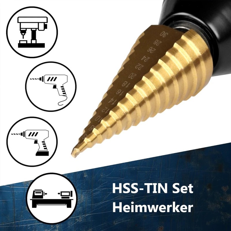 AM-Zerspanungstechnik HSS TiN Step Drill Bit Set 3 Pieces |