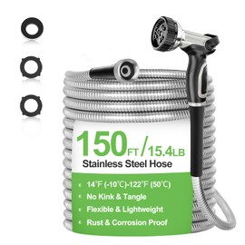 Garden Hose Metal 150 ft, Stainless Steel Water Hose with Upgrage Aluminum Nozzles, Flexible | Heavy Duty | Lightweight | No Kink | Anti-Bite Hose for Yard, RV Park, Outdoor Watering