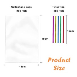 PPRAFDD 200 Pcs 13x18cm Cellophane Treat Bags, Clear Goodie Bag With Twist Ties, Clear Cookie Bags for Gift Wrapping