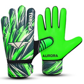 TOROGA Football Goalkeeper Gloves For Boys kids Children Youth Soccer Goalie Glove with Super Grip Palms (Green, 5)
