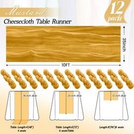 12Pack Gold Table Runner 35 x 120 inch Cheesecloth Table Runner 10FT Boho Fall Table Runners Rustic Gauze Cheese Cloth Table Runners for Party Wedding Birthday Dining Bridal Shower Baby Shower Decor