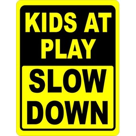 Kids at Play Slow Down Sign. 12x18 Metal. Made in USA. Help Keep Children Safe in Neighborhood.