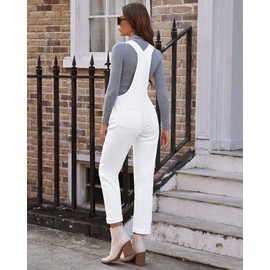 Vetinee Women's Brilliant White Bib Women Overalls Casual Jeans Overalls for Women Pockets Jean Jumpsuit for Women Straight Overalls for Women Regular Fit Size Large L Size 12 Size 14