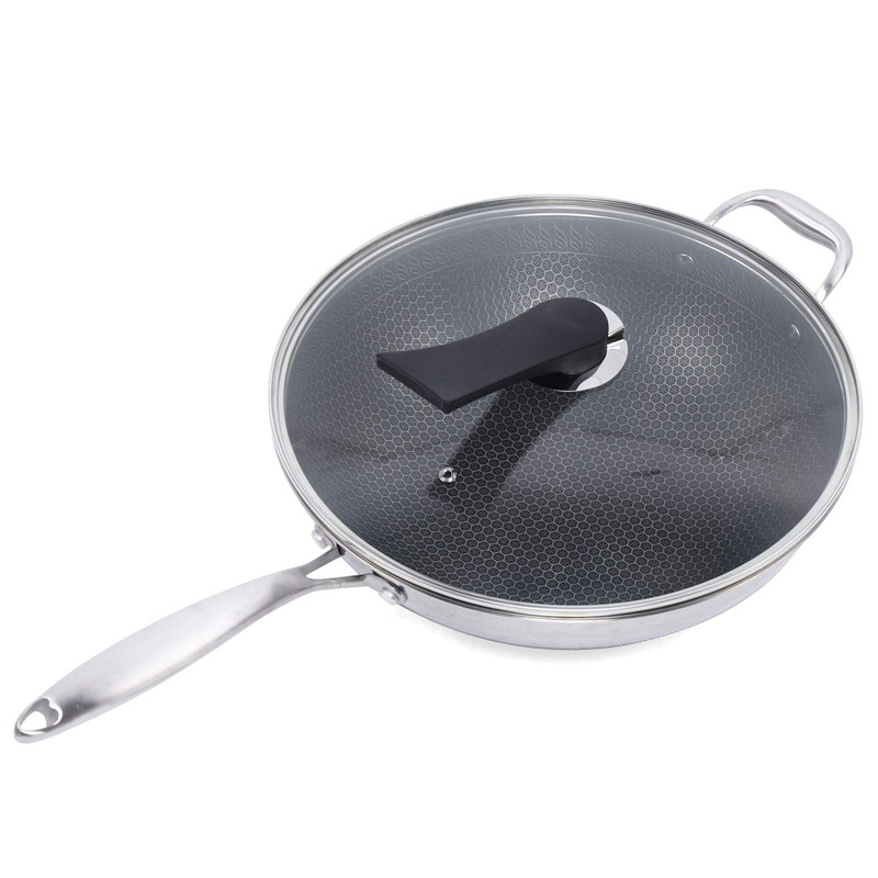 DYRABREST 13.5" Stainless Steel Honeycomb Wok - Kitchenware Wok with