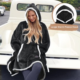 Catalonia Classy Oversized Fleece Hoodie Poncho Blanket, Fluffy Warm Oversized Cuddly Blanket with Sleeves and Hood, Wearable Blanket for Dressing as a Gift Idea for Men and Women