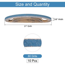 uxcell 10pcs 3/8" x 21" Sanding Belts 80 Grits Zirconia Abrasive Belt Sander Paper Sanding Papers for Metal Alloy Wood Grinding Polishing, Blue