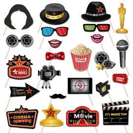 Dusenly 24pcs Movie Night Photo Booth Props Cinema Movie Film Party Props for Movie Theater Themed Red Carpet Birthday Party Favors Supplies