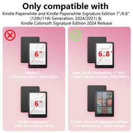 TrendGate Case for Kindle Paperwhite 7"/6.8" (12th/11th Gen, 2024/2021) & Kindle Colorsoft Signature Edition 2024, Slim PU Case with Stand Wrist Strap with Auto Sleep/Wake, Not for TCL, Pink