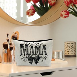 RYYCDOI Mama Goth Bow Makeup Bag, Mother's Gifts for Mama Makeup Zipper Pouch, Mom Cosmetic Bags for Women, Mama Mom Gifts from Daughters Sons
