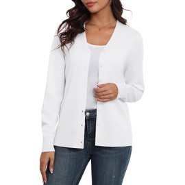 Anelune Women's Autumn Long Sleeve V-Neck with Button Thin Cardigan Women's Autumn Winter Spring Summer S-2XL, White