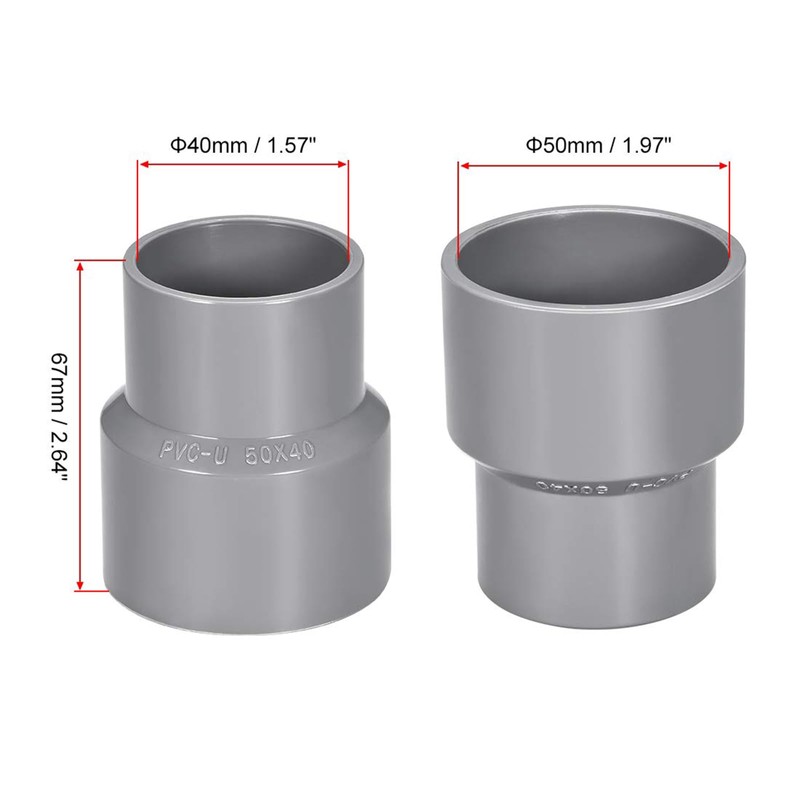 TOP-VIGOR 2Pcs PVC Reducing Coupling Hub by Hub 40mm x