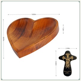Prayer Bowl Set with Cards, Heart Prayer Bowl Wooden with Cross, Christian Gifts for Women Men, Heart Shaped Wood Decor Bowl, Birthday, Retirement, Religious, Easter Gift for Mom Dad (Vintage)