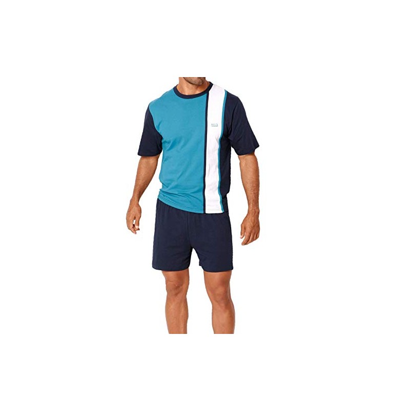 H.I.S Men's Short Pyjamas, Navy - turquoise - white