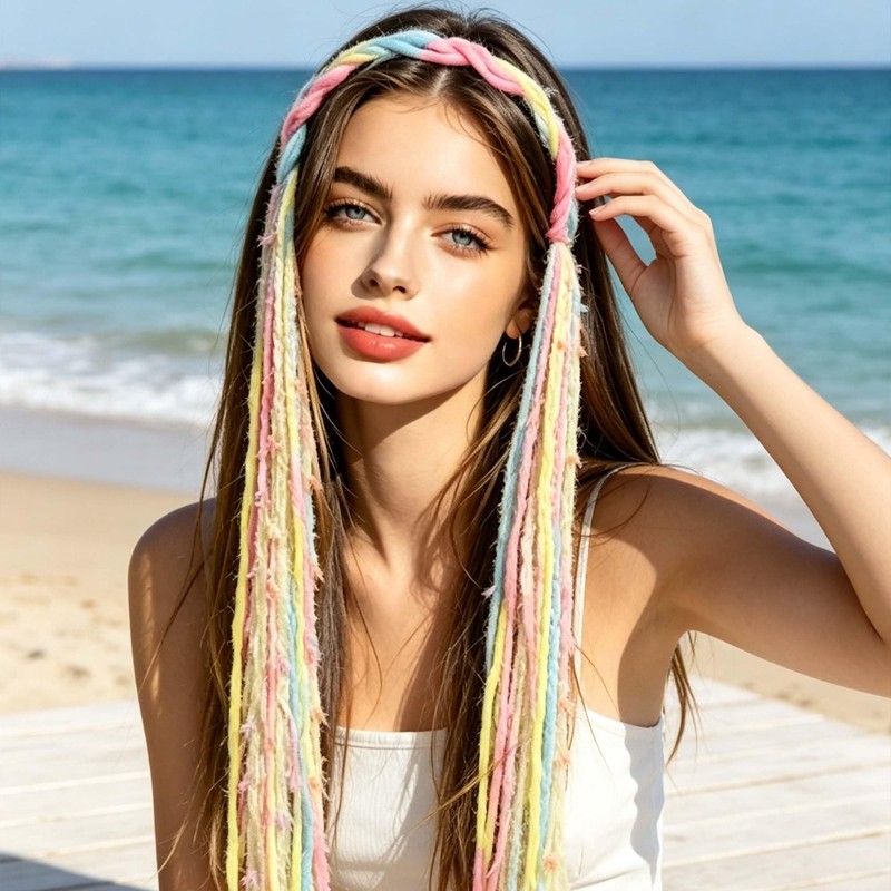 Boho Braided Headband with Colorful Tassels (Yellow hairband)