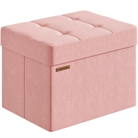 ABHENG Folding Storage Ottoman, Velvet Storage Bench, Footrest, End Stool, Foot Stool,for Living Room, Bedroom and Office,12.2 x 16.1 x 12.2 Inches, 300 kg Load Capacity,Jelly Pink,UASND03P