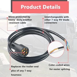 TrailesHom 8 Feet 7-Wire Trailer Adapter Cord for RV，Heavy Duty 7 Way Trailer Plug，7 pin Trailer Wiring Harness