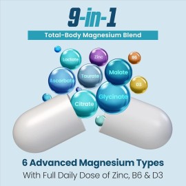 Complejo de glicinato de magnesio 6 en 1 2500 mg, 485 mg suplementos elementales de magnesio