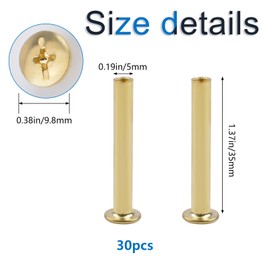 INCREWAY Binding Chicago Screws, 30Pcs Brass Plated Binding Screw Binder Post Durable Cross Head Chicago Screws, 0.19x1.37inch/5mm x 35mm