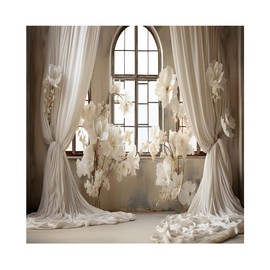 DORCEV 10x10ft Wedding Party Decorations Banner Backdrop Wedding Reception Photography Backdrop White Floral Flowers Curtains French Frame Photo Backgrounds Baby Shower Photo Shoot Portraits Props