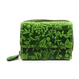 Genuine Leather Compact Wallet for Men & Women - Small Wallet with RFID Protection, 2 Note Compartments, Zip Coin Pocket, Genuine Leather, Floral Green, S, Casual