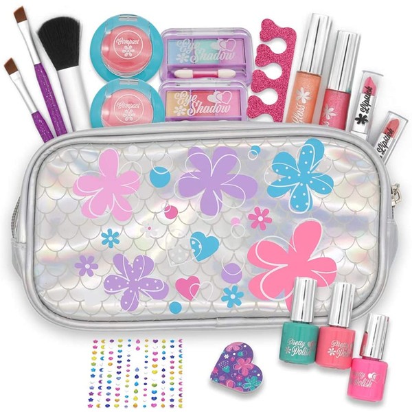 JOYIN 18 Pieces Pretend Makeup Deluxe Kit for Girls Play |Safe & Non-Toxic; Easy On & Easy Off | for Kids Make Up Play, Girl Birthday Gift Set, Girl Friday Party Night, Party Favors.