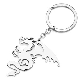 BAMAY Stainless Steel Silver Plated Dragon Keyring Dinosaur Keyring Novelty Jewellery Charms Gifts for Women Girls, Silver plated 132