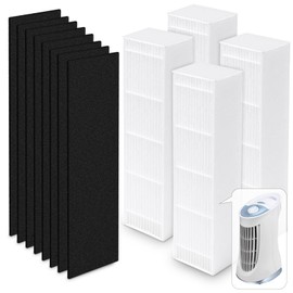 SAKEGDYA HFD010 Replacement Filter Set, Compatible with Honeywell HFD-010 / HFD-110 QuietClean Tower Air Purifier, 4 True HEPA + 8 Carbon Pre-Filters