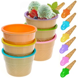 WSAMJIN Set of 6 Ice Cream Cups with Spoons, Cute Dessert Bowls Set, Colourful Ice Cream Bowls, Children's Ice Cream Sundae, Dish Cup Set for Food, Family, Camping, Christmas Party - 9.5 x 7 x 6.5 cm