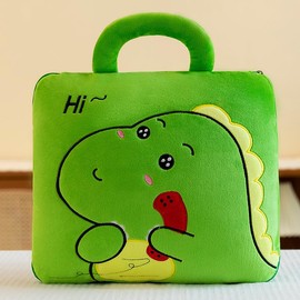 2-in-1 Travel Blanket and Pillow, Dinosaur Travel Pillow & Blanket Hand Ultralight Portable, for Long Airline Flights Business trip and Office, Plane Car Camping (Green)