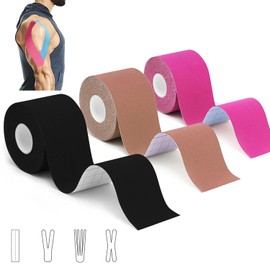 3 Rolls Kinesiology Tape (5 m x 5 cm), Professional Kinesiotapes Physio Tape Sport Tape Set, Waterproof & Skin-Friendly Kinesiotape, for Muscle Support, Knee Pain, Elbow and Shoulder