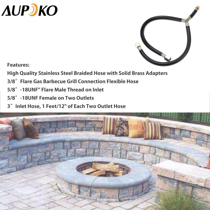 Aupoko 3/8" Flare Gas Barbecue Grill Connection, Propane Y Splitter